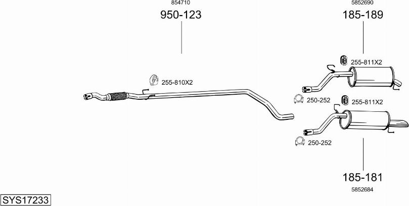 Bosal SYS17233 - Система випуску ОГ autocars.com.ua
