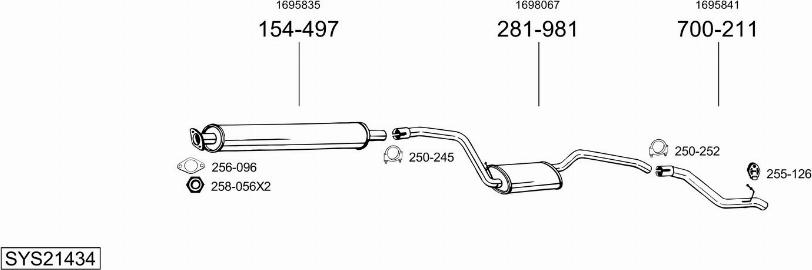 Bosal SYS21434 - Система випуску ОГ autocars.com.ua