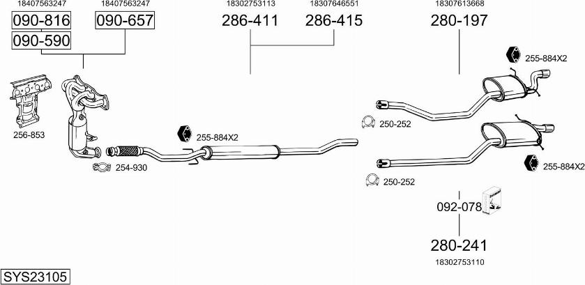 Bosal SYS23105 - Система випуску ОГ autocars.com.ua