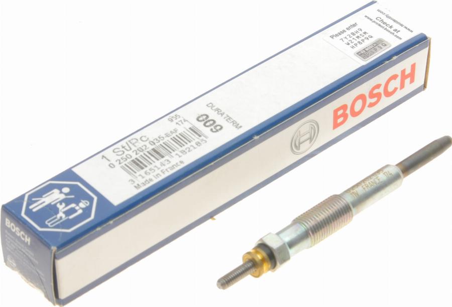 BOSCH 0 250 202 035 - Свічка розжарювання autocars.com.ua