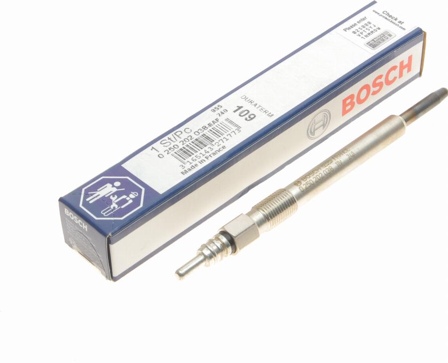 BOSCH 0 250 202 038 - Свічка розжарювання autocars.com.ua