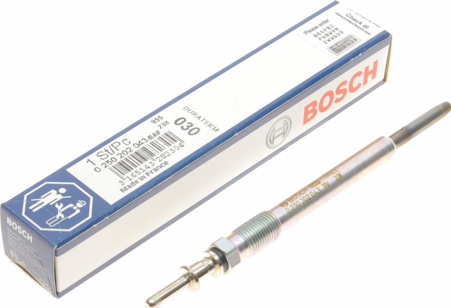 BOSCH 0 250 202 043 - Свічка розжарювання autocars.com.ua