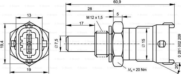 BOSCH 0 281 002 209 - Датчик, температура охлаждающей жидкости avtokuzovplus.com.ua