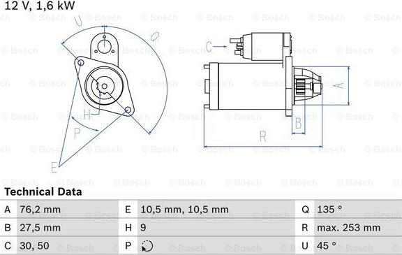 BOSCH 0 986 022 500 - Стартер autocars.com.ua