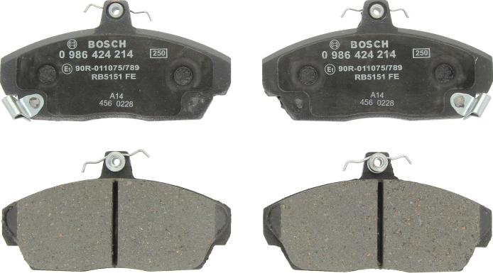 BOSCH 0 986 424 214 - Гальмівні колодки, дискові гальма autocars.com.ua