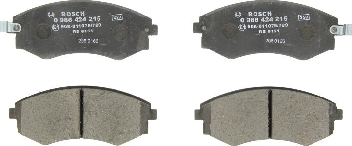 BOSCH 0 986 424 215 - Гальмівні колодки, дискові гальма autocars.com.ua