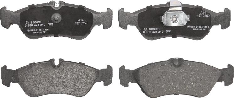BOSCH 0 986 424 219 - Гальмівні колодки, дискові гальма autocars.com.ua