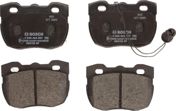 BOSCH 0 986 424 287 - Гальмівні колодки, дискові гальма autocars.com.ua
