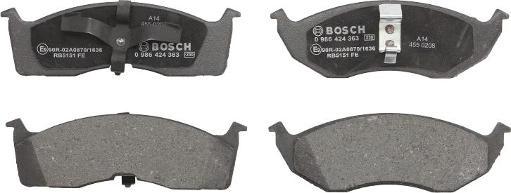 BOSCH 0 986 424 363 - Гальмівні колодки, дискові гальма autocars.com.ua