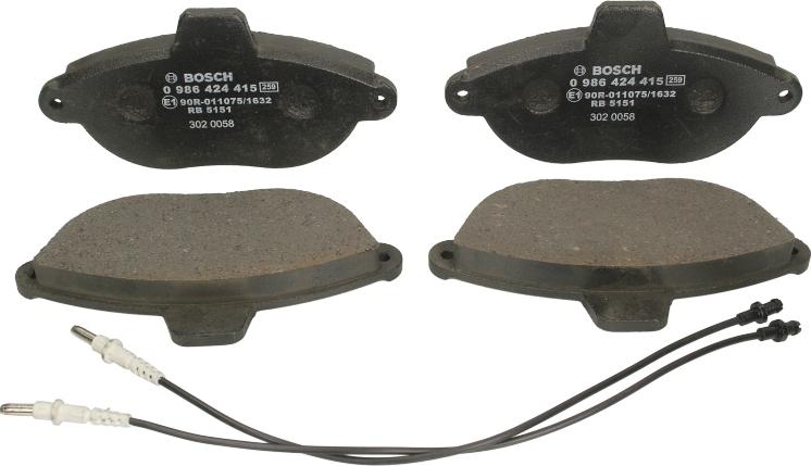 BOSCH 0 986 424 415 - Гальмівні колодки, дискові гальма autocars.com.ua