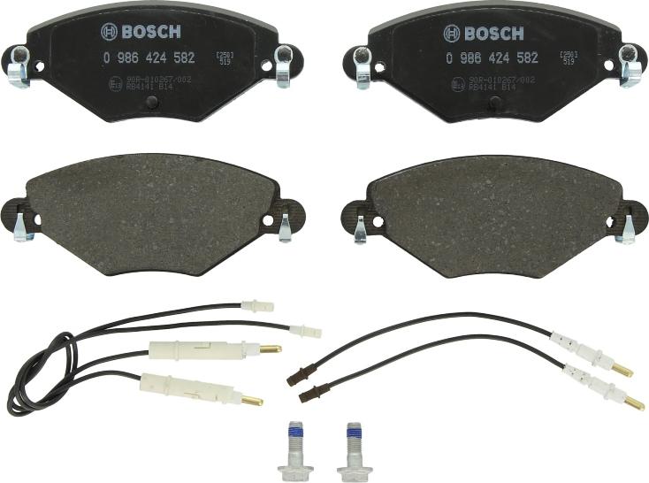 BOSCH 0 986 424 582 - Гальмівні колодки, дискові гальма autocars.com.ua
