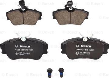 BOSCH 0 986 424 672 - Гальмівні колодки, дискові гальма autocars.com.ua