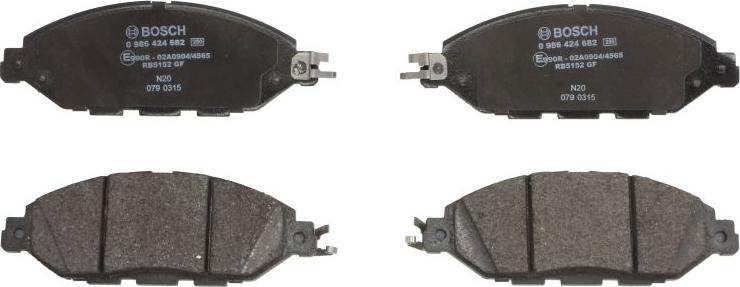 BOSCH 0 986 424 682 - Гальмівні колодки, дискові гальма autocars.com.ua