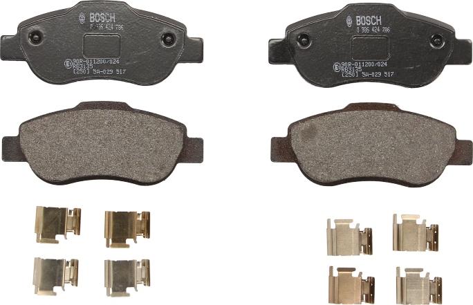 BOSCH 0 986 424 786 - Гальмівні колодки, дискові гальма autocars.com.ua