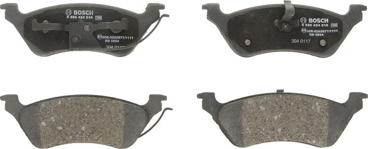 BOSCH 0 986 424 816 - Гальмівні колодки, дискові гальма autocars.com.ua