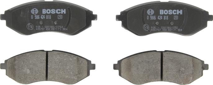 BOSCH 0 986 424 818 - Гальмівні колодки, дискові гальма autocars.com.ua