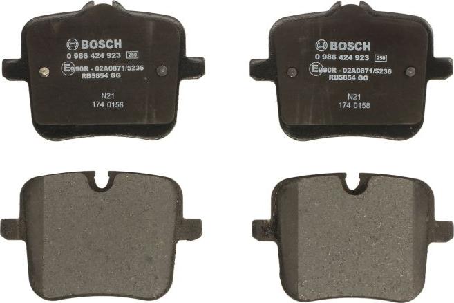 BOSCH 0 986 424 923 - Гальмівні колодки, дискові гальма autocars.com.ua