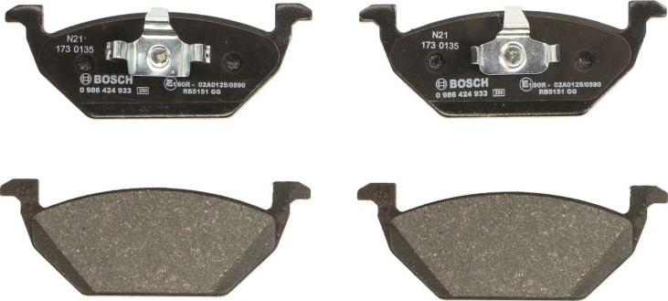 BOSCH 0 986 424 933 - Гальмівні колодки, дискові гальма autocars.com.ua