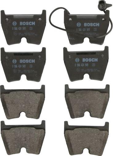 BOSCH 0 986 424 949 - Гальмівні колодки, дискові гальма autocars.com.ua