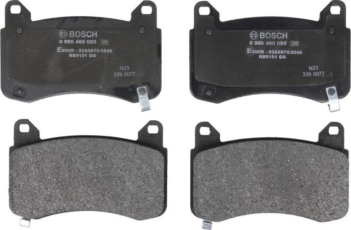 BOSCH 0 986 460 085 - Гальмівні колодки, дискові гальма autocars.com.ua