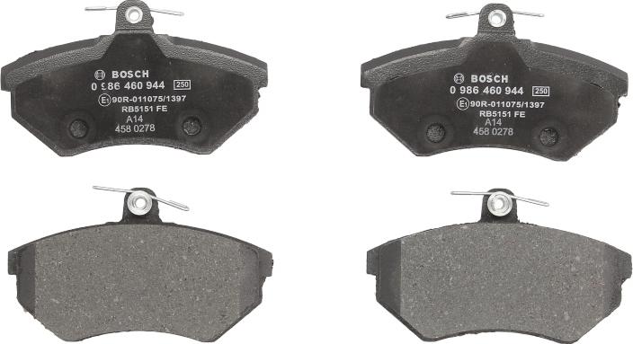 BOSCH 0 986 460 944 - Гальмівні колодки, дискові гальма autocars.com.ua