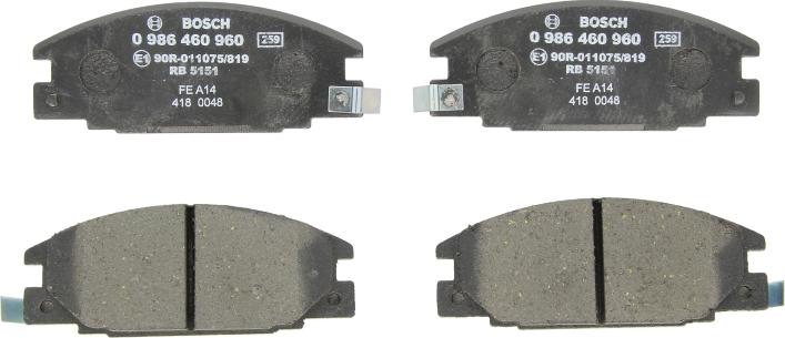BOSCH 0 986 460 960 - Гальмівні колодки, дискові гальма autocars.com.ua