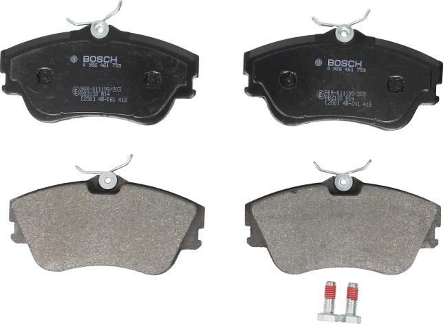 BOSCH 0 986 461 753 - Гальмівні колодки, дискові гальма autocars.com.ua