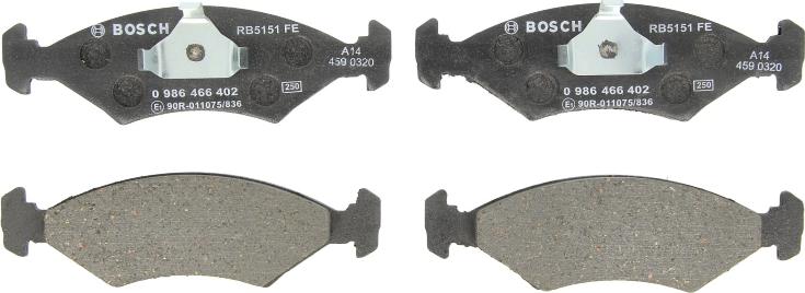 BOSCH 0 986 466 402 - Гальмівні колодки, дискові гальма autocars.com.ua