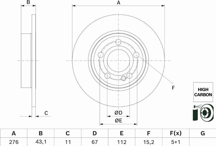 BOSCH 0 986 479 H60 - Гальмівний диск autocars.com.ua