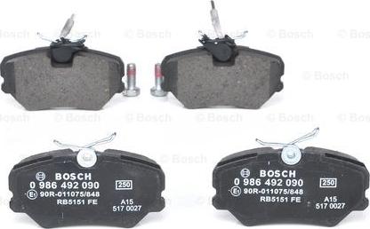 BOSCH 0 986 492 090 - Тормозные колодки, дисковые, комплект autodnr.net