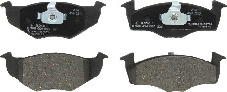 BOSCH 0 986 494 005 - Гальмівні колодки, дискові гальма autocars.com.ua