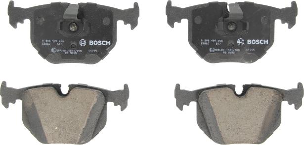 BOSCH 0 986 494 006 - Гальмівні колодки, дискові гальма autocars.com.ua