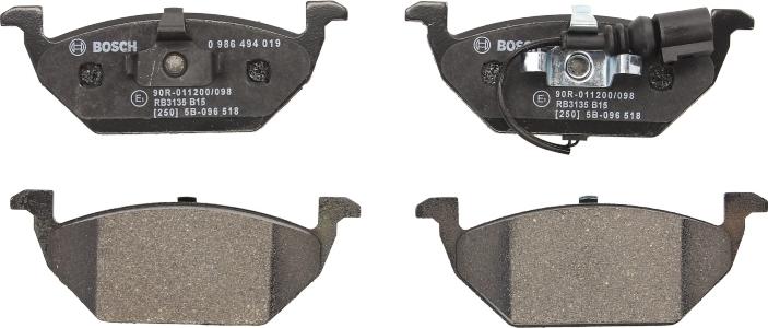 BOSCH 0 986 494 019 - Гальмівні колодки, дискові гальма autocars.com.ua
