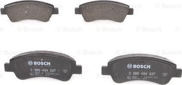 BOSCH 0 986 494 027 - Гальмівні колодки, дискові гальма autocars.com.ua