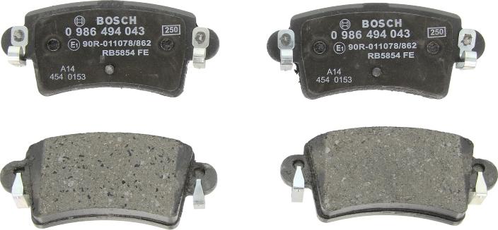 BOSCH 0 986 494 043 - Гальмівні колодки, дискові гальма autocars.com.ua