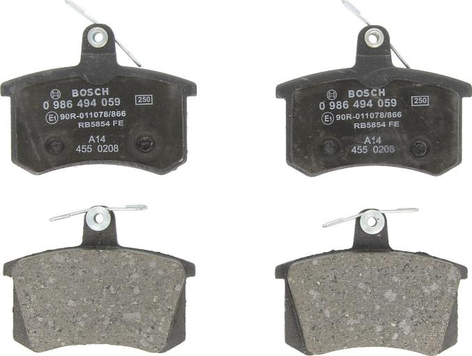 BOSCH 0 986 494 059 - Гальмівні колодки, дискові гальма autocars.com.ua