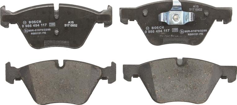 BOSCH 0 986 494 117 - Гальмівні колодки, дискові гальма autocars.com.ua
