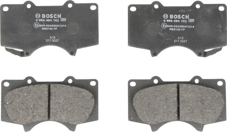 BOSCH 0 986 494 153 - Гальмівні колодки, дискові гальма autocars.com.ua