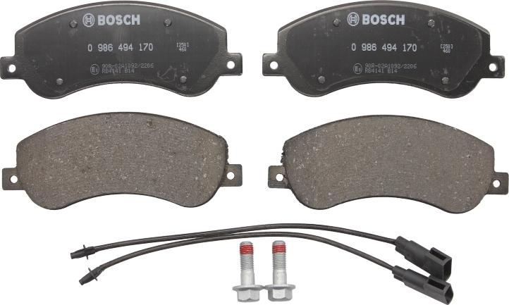 BOSCH 0 986 494 170 - Гальмівні колодки, дискові гальма autocars.com.ua