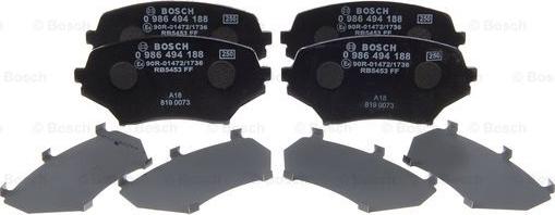 BOSCH 0 986 494 188 - Тормозные колодки, дисковые, комплект autodnr.net