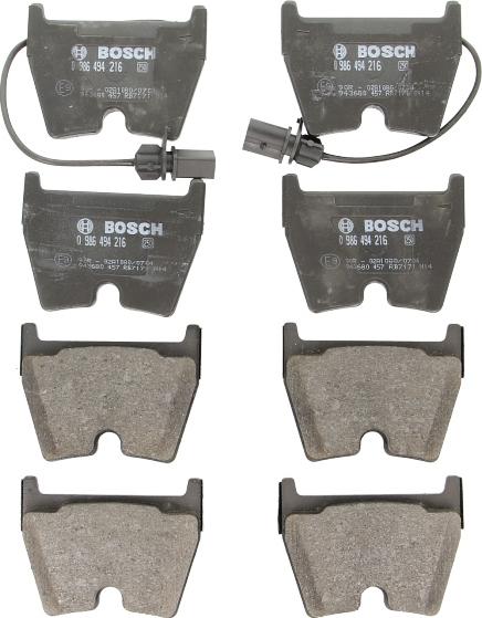BOSCH 0 986 494 216 - Гальмівні колодки, дискові гальма autocars.com.ua