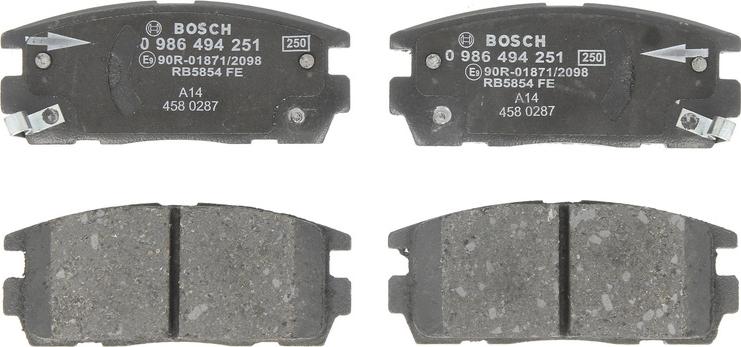 BOSCH 0 986 494 251 - Гальмівні колодки, дискові гальма autocars.com.ua