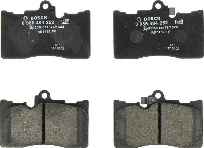 BOSCH 0 986 494 252 - Гальмівні колодки, дискові гальма autocars.com.ua