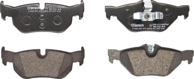 BOSCH 0 986 494 272 - Гальмівні колодки, дискові гальма autocars.com.ua