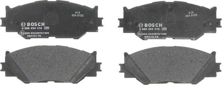 BOSCH 0 986 494 316 - Гальмівні колодки, дискові гальма autocars.com.ua