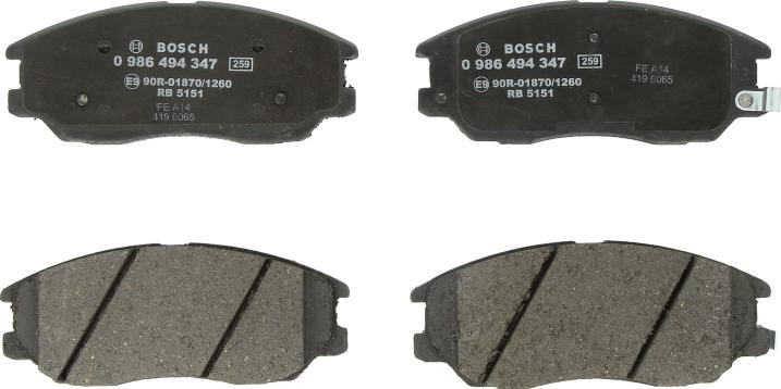 BOSCH 0 986 494 347 - Гальмівні колодки, дискові гальма autocars.com.ua