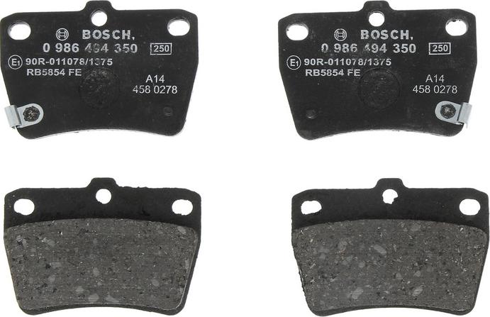 BOSCH 0 986 494 350 - Гальмівні колодки, дискові гальма autocars.com.ua