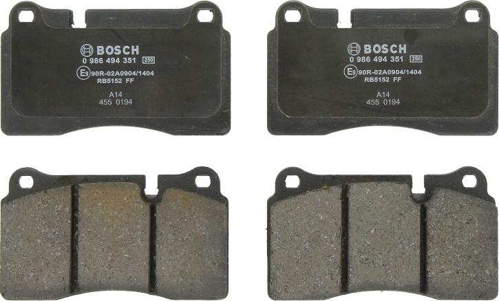 BOSCH 0 986 494 351 - Гальмівні колодки, дискові гальма autocars.com.ua