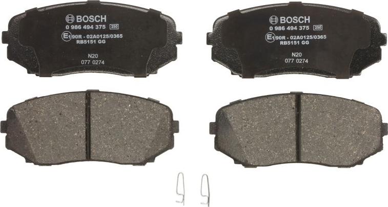 BOSCH 0 986 494 375 - Гальмівні колодки, дискові гальма autocars.com.ua