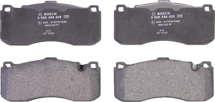 BOSCH 0 986 494 428 - Гальмівні колодки, дискові гальма autocars.com.ua